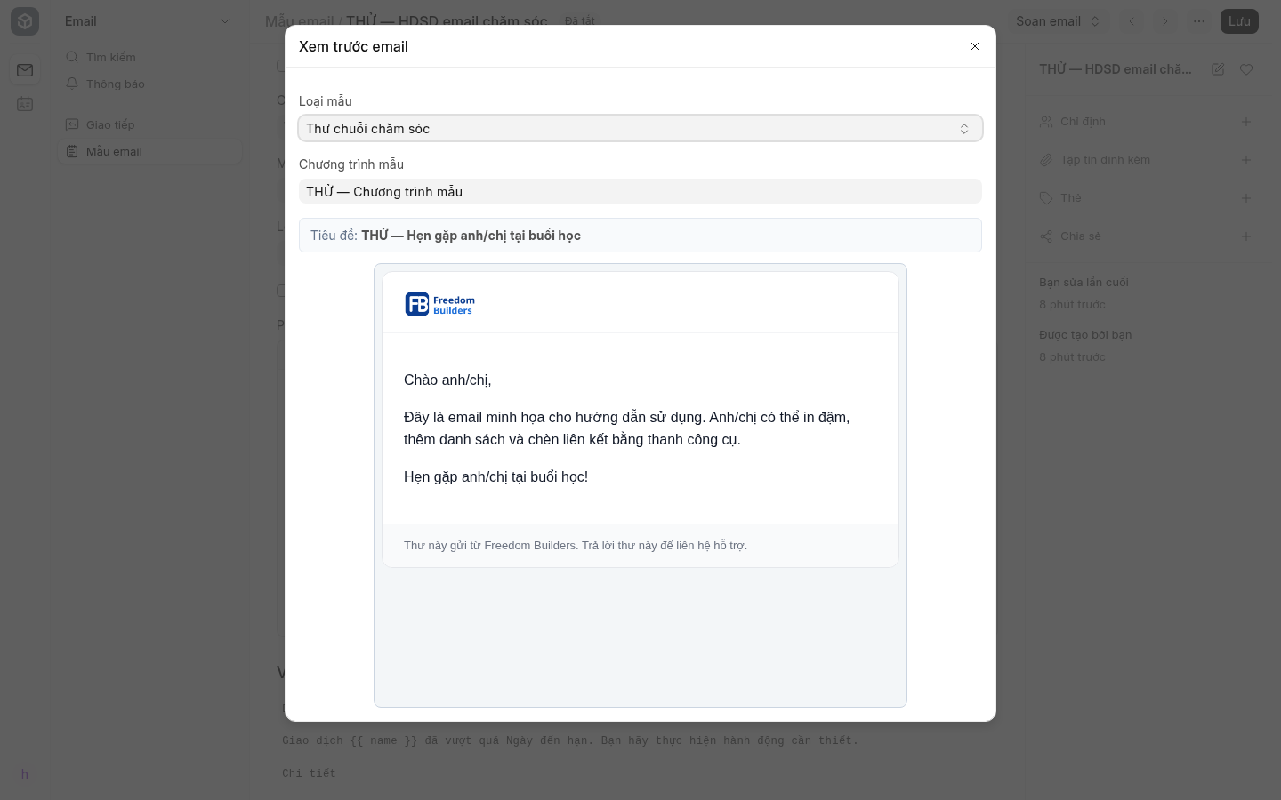 Xem trước email: kiểm mẫu và dữ liệu trước khi gửi.