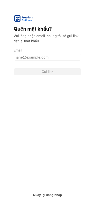 Quên mật khẩu tại domain học; thông báo không tiết lộ email có tài khoản hay chưa.